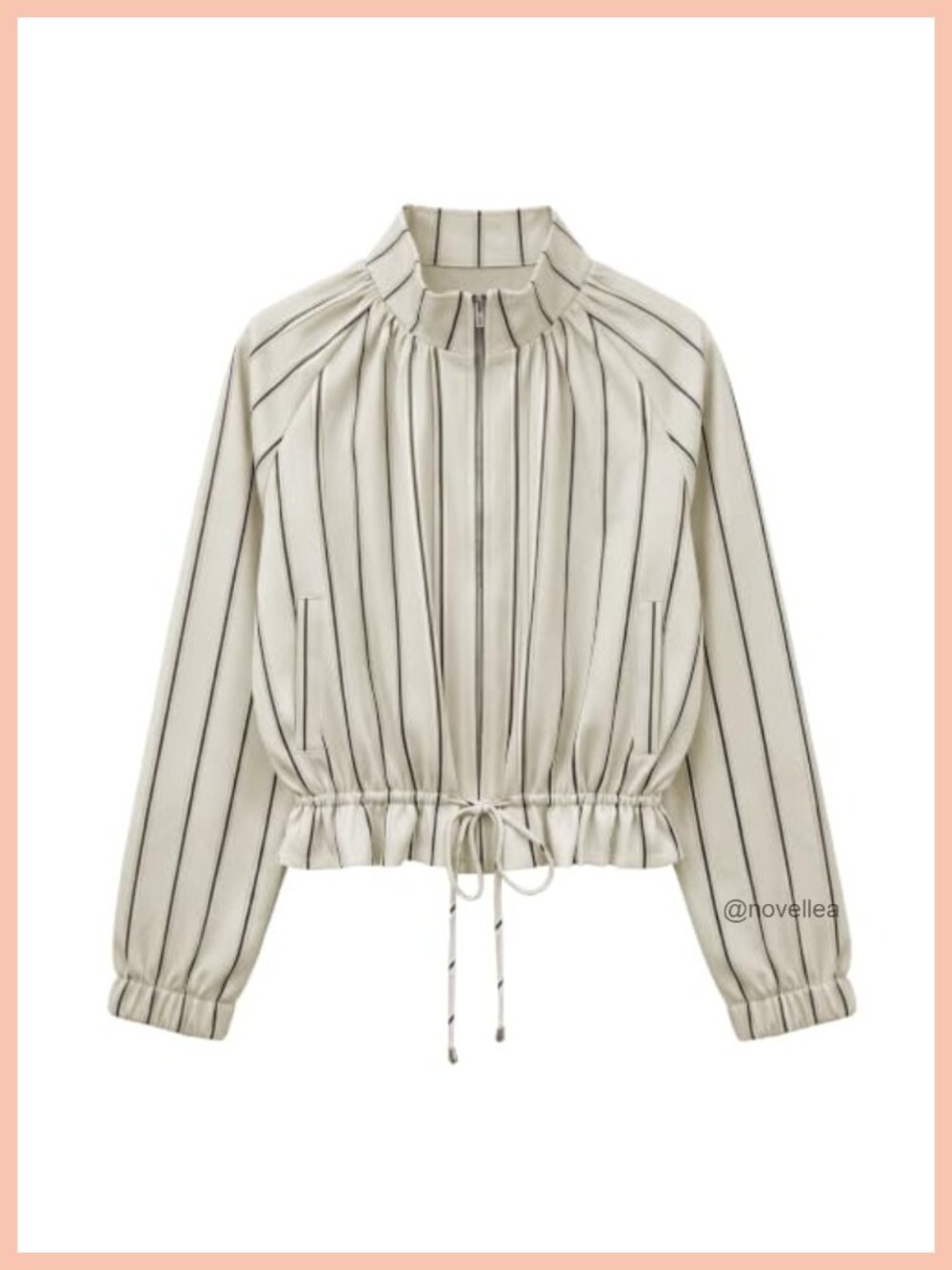 Womens Zip Up Cropped Jacket Ruffle Hem Casual with Pockets